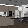 Modern Kitchen Interior With Island Counter Cabinets Dining Table And Natural Light