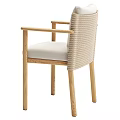 Modern Dining Table Set With Black Tabletop Wooden Legs And Woven Upholstered Chairs