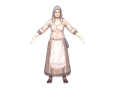 Elderly Woman In Traditional Dress With Apron And Headscarf Standing Arms Outstretched 3d model