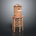 Wooden Water Tower Storage Equipment With Elevated Wooden Frame And Support Legs 3d model