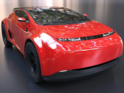 Red Futuristic Sports Car With Shiny Exterior Black Wheels And Distinctive Headlights 3d model