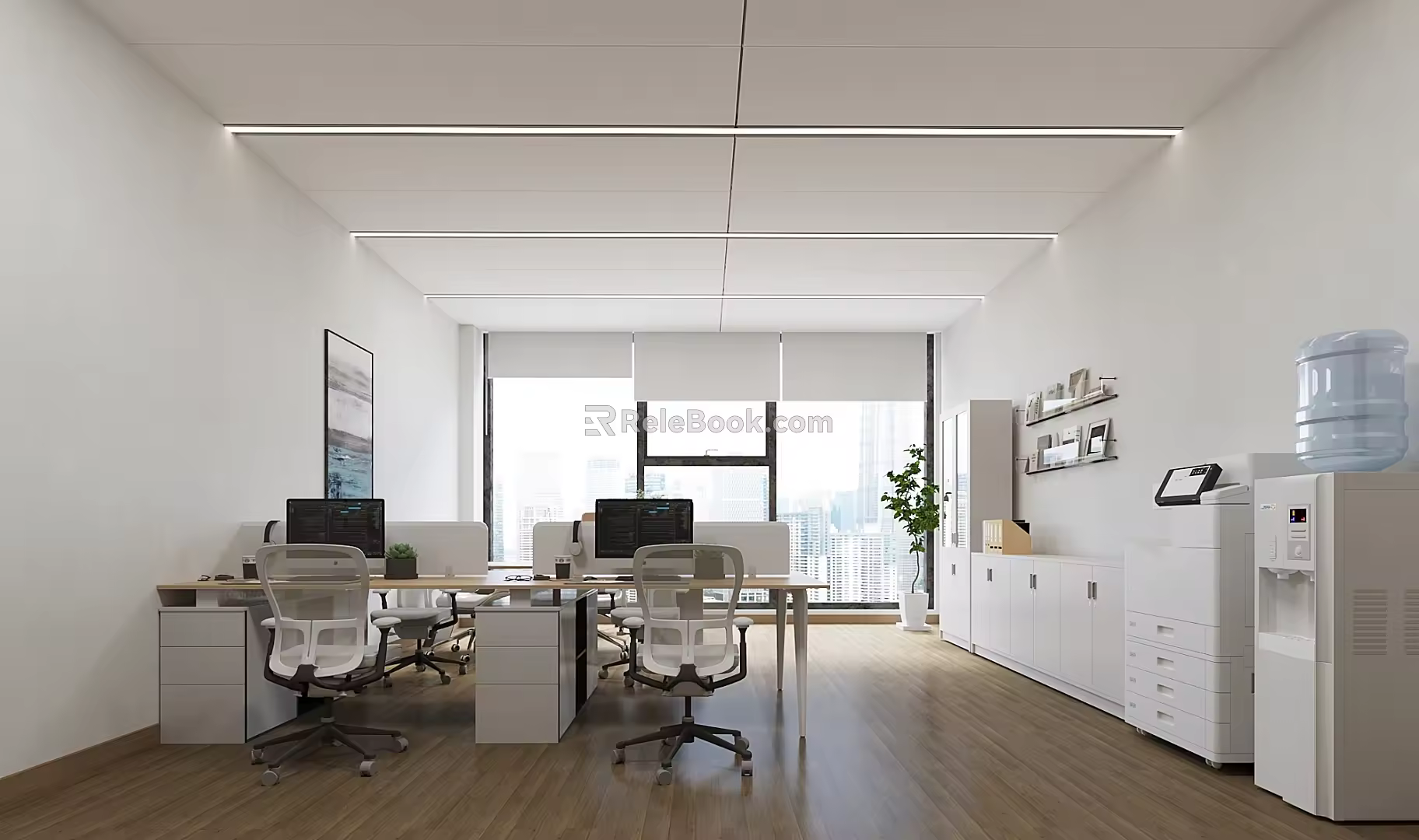 Modern Public Office Desk and Chair Printer 3d model