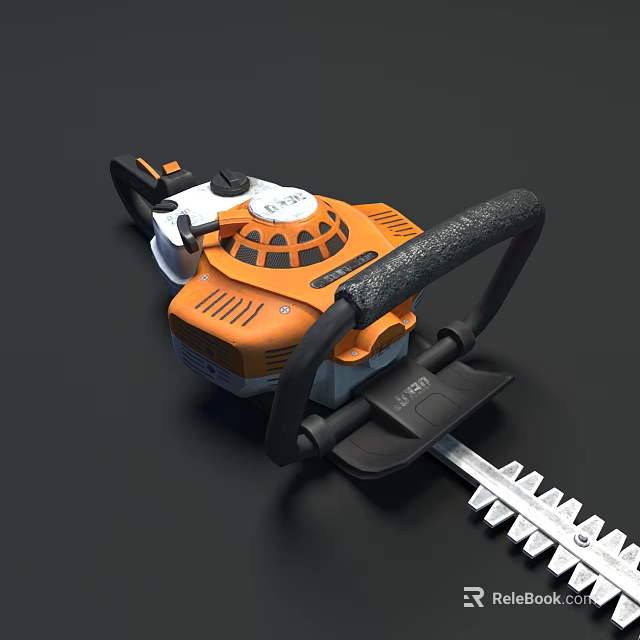 Orange And White Garden Gas Powered Hedge Trimmer With Black Handle Serrated Blade 3d model 