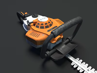 Orange And White Garden Gas Powered Hedge Trimmer With Black Handle Serrated Blade 3d model