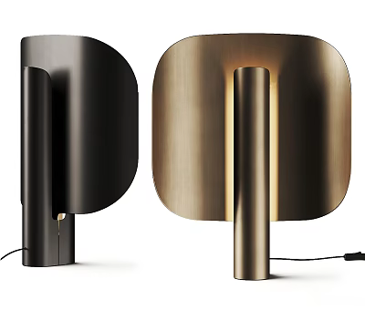 Modern Stylish Table Lamp With Black And Gold Curved Shade And Cylindrical Base 3d model