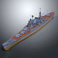 3D Warship Model With Gray Hull Orange Bottom Deck And Turrets 3d model