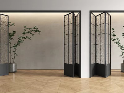 Modern Interior Space With Black Frame Glass Folding Doors And Wooden Floor 3d model