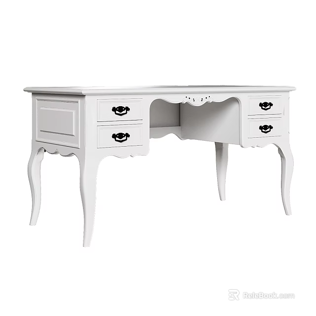 White Dressing Table With Carved Details Curved Legs And Multiple Drawers 3d model
