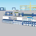 Construction Site With Building Frames Cranes Construction Equipment And Blue White Components 3d model