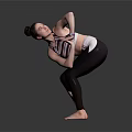 Woman Practicing Yoga Pose In Striped Sports Bra And Black Leggings On Grey Background