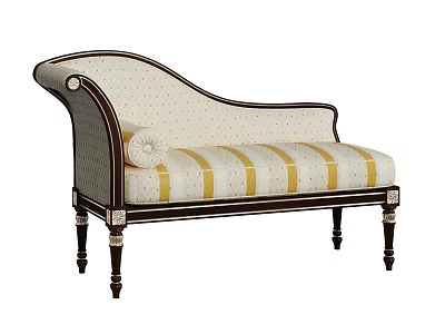 Elegant Classic Chaise Lounge With Curved Armrest White Dotted Backrest And Yellow Striped Cushion 3d model