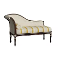 Elegant Classic Chaise Lounge With Curved Armrest White Dotted Backrest And Yellow Striped Cushion
