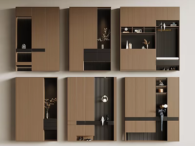 Modern Brown Black Cabinet Designs With Storage Compartments And Decorative Elements 3d model