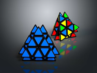 Decorative Ornament Set Geometric Pyramid With Blue Colorful Sections Shiny Reflective For Home 3d model
