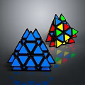 Decorative Ornament Set Geometric Pyramid With Blue Colorful Sections Shiny Reflective For Home
