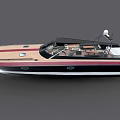 Modern Yacht With Wooden Deck Red Stripe And Black Hull