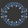 Industrial Blue Circular Mechanical Device With Black Components And Metal Bolts