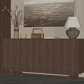 Modern Wooden Entryway Cabinet Sideboard Interior With Decorative Vase Lamp And Storage Design