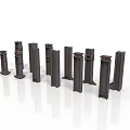 Multiple Dark Metal Column Models Arranged On White Background For Industrial Use