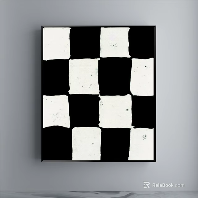 Black and White Checkered Framed Abstract Artwork For Home Wall Decor 3d model