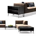 Modern Brown Sectional Sofa With Metal Legs Throw Pillows And Coffee Table 3d model