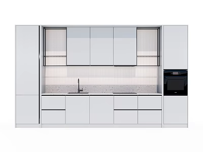 Modern White Kitchen Cabinets With Upper Lower Storage And Sink Countertop 3d model