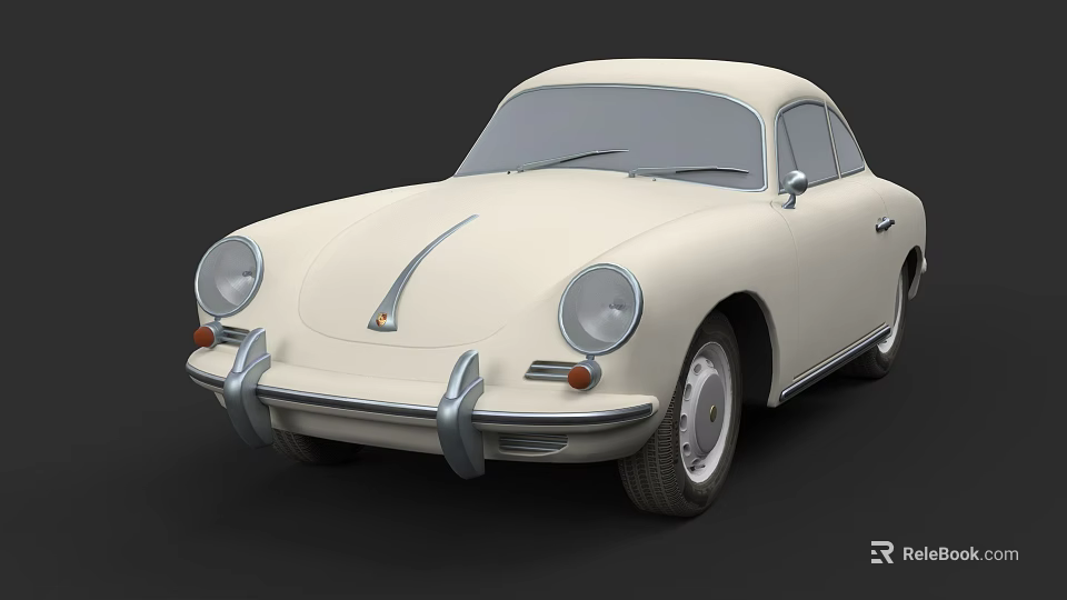 Vintage White Classic Two Door Car Design With Rounded Headlights And Chrome 3d model 