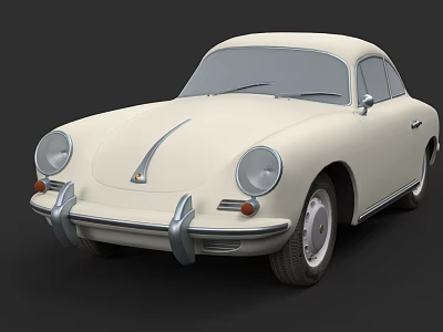 Vintage White Classic Two Door Car Design With Rounded Headlights And Chrome 3d model