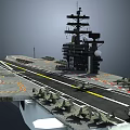 Aircraft Carrier Flight Deck With Runway Striped Markings And Control Tower