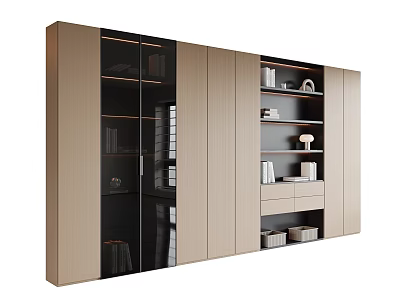 Modern Decorative Cabinet With Wooden Panels Glass Doors Shelves For Books Decorative Items And Drawers 3d model