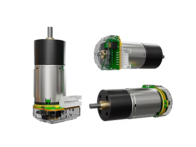Industrial Motors Displayed From Different Angles With Metal Housing And Green Components 3d model