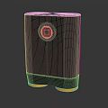 Black Audio Speaker With Orange Base Vertical Stripe Design And Circular Front Logo