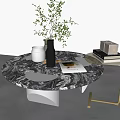Modern Round Marble Coffee Table With Metal Base And Decorative Items 3d model