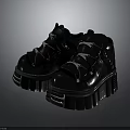 Stylish Black Chunky Platform Shoes With Metallic Details And Thick Soles