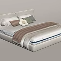 Modern Double Bed With Upholstered Headboard Soft Pillows And Cozy Blanket 3d model