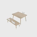 Light Wooden Kids Table and Chair Set with Rabbit Ear Backrests and White Legs