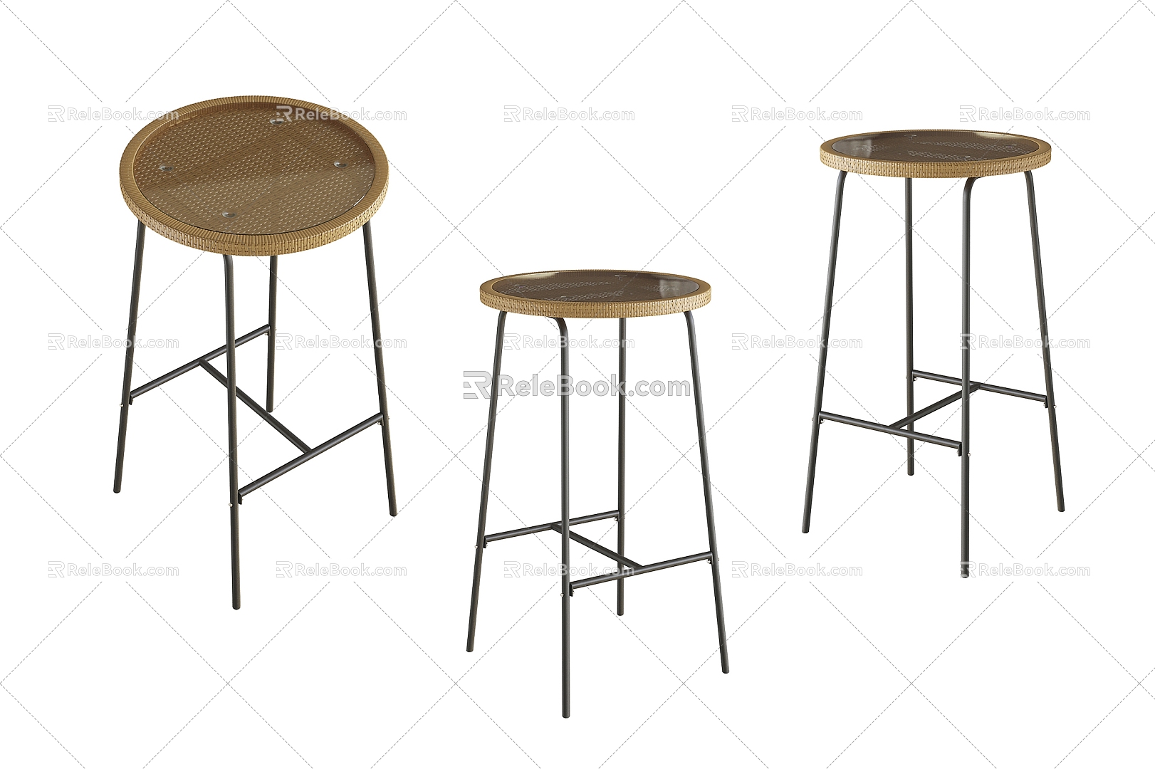 Nordic Simple Rattan Bar Stool Bar Stool Cafe Bar Stool 3d model