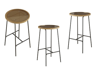 Nordic Simple Rattan Bar Stool Bar Stool Cafe Bar Stool 3d model