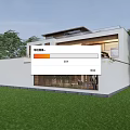 Modern Detached Villa Exterior With Green Lawn Trees And Wooden Grille Design