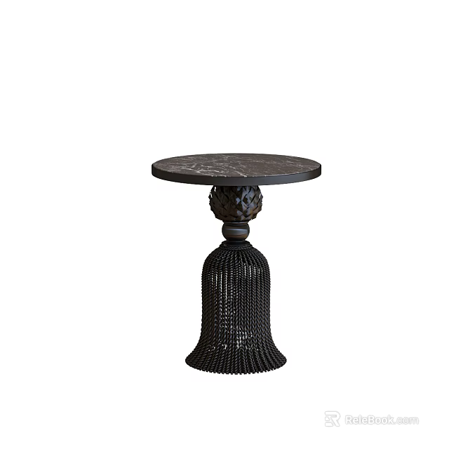 Round Top Marble Side Table With Black Woven Base And Classic Design 3d model