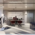 Modern Office Interior Design With Desk Chairs Lighting And Cabinets 3d model