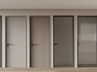 Modern Hinged Doors with Various Colors Wooden Finish and Glass Panel Design Styles 3d model