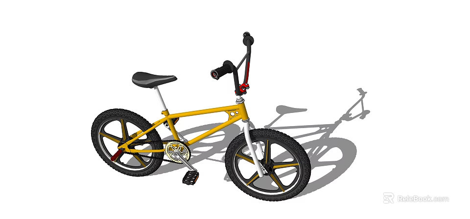 Yellow BMX Bicycle With Black Seat Black Tires And Small Wheels Design 3d model 
