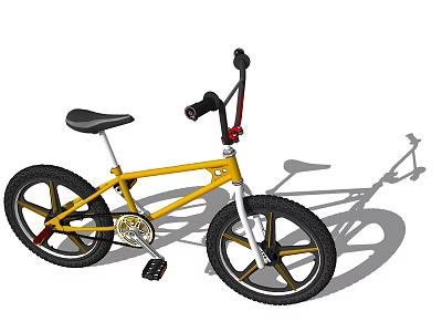 Yellow BMX Bicycle With Black Seat Black Tires And Small Wheels Design 3d model