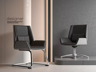 Modern Black Leather Office Chairs With Metal Frame And Swivel Base 3d model
