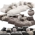 Velvet Upholstered Multi-seat Sectional Sofa in Neutral Tones with Plush Cushions and Throw Blankets