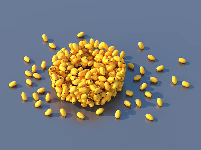 Fresh Yellow Beans Scattered and Piled on Blue Background Surface 3d model