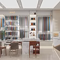 Modern Specialty Store Interior With Colorful Product Shelves Central Marble Table And Green Plant