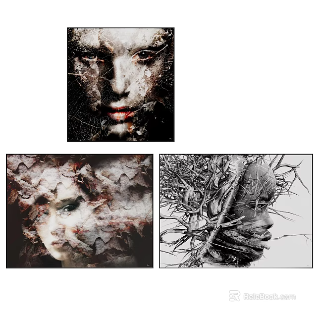 Abstract Portrait Art With Natural Textures Mixed Media And Expressive Facial Features 3d model 