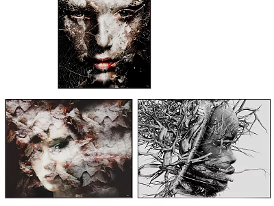 Abstract Portrait Art With Natural Textures Mixed Media And Expressive Facial Features 3d model